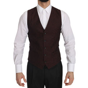 Dolce & Gabbana Bordeaux Brocade Slim Fit Vest